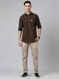 Majestic Man Men Comfort Slim Fit Windowpane Checked Pure Cotton Casual Shirt