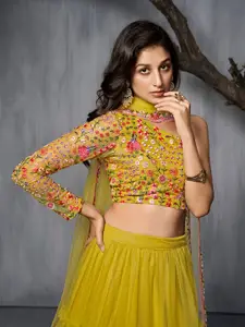 Inddus Embroidered Semi-Stitched Lehenga & Unstitched Blouse With Dupatta