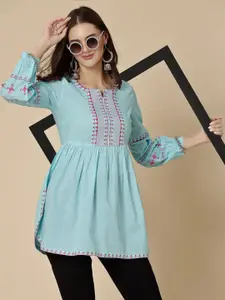 Sangria Ethnic Motifs Embroidered Thread Work Detail A-Line Short Kurti