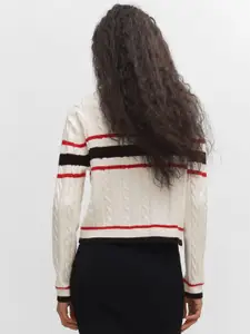 MANGO Women Cable Knit Striped Pullover