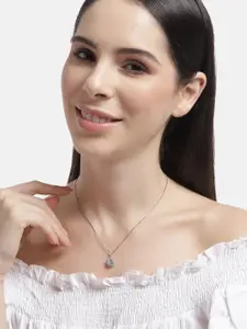 Zavya 925 Sterling Silver Rhodium-Plated CZ-Studded Circular Pendant with Chain