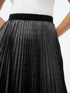 SASSAFRAS Accordion Pleated Flared A-Line Velvet Midi Skirt