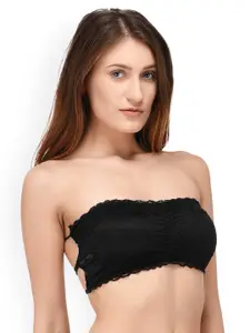 PrettyCat Black Lace Non-Wired Lightly Padded Bandeau Bra