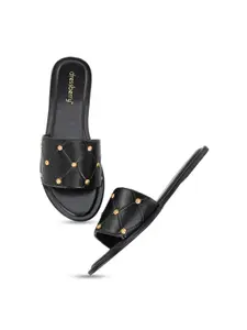 DressBerry Black & Gold-Toned Embellished Open Toe Flats