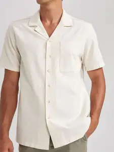 DeFacto Cuban Collar Opaque Cotton Linen Casual Shirt