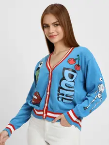 FOREVER 21 Graphic Printed V-Neck Pure Cotton Pullover Sweater