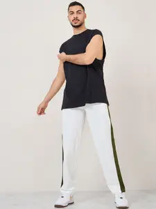 Styli Men Cream-Coloured Relaxed Fit Pure Cotton Track Pants