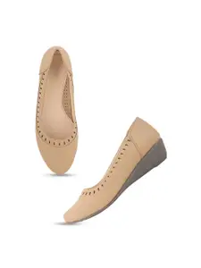 DressBerry Beige Laser Cuts Wedge Pumps