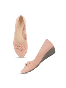 DressBerry Pink Round Toe Pumps Wedge Heels