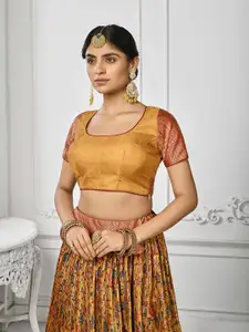 SAPTRANGI Yellow & Brown Semi-Stitched Lehenga & Unstitched Blouse With Dupatta