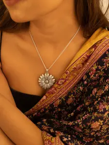 Shyle Silver-Plated 925 Sterling Silver Oxidised Sunflower Pendant