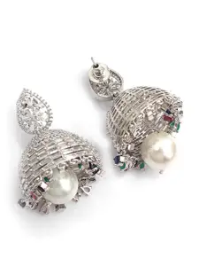 Mirana Rhodium Plated Cubic Zirconia Studded Jhumkas