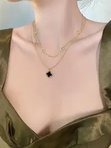 MYKI Gold-Plated Stainless Steel CZ-Studded Pendant With Chain