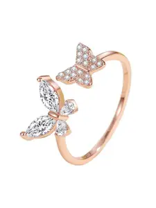 MYKI Rose Gold-Plated CZ Studded Stainless Steel Finger Ring