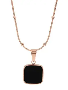 MYKI Rose Gold Plated & Cubic Zirconia Studded Square Pendant