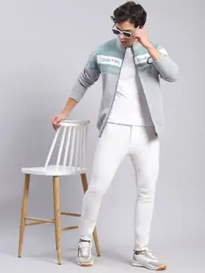 Monte Carlo Typography Printed Mock Collar Zip Detail Cotton Front-Open Sweatshirt