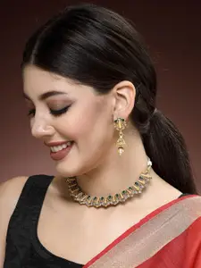 ADIVA Gold-Plated Kundan-Studded & Beaded Necklace & Earrings