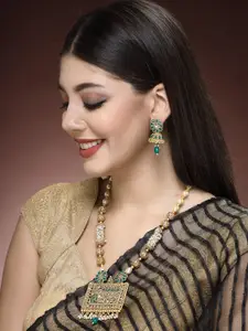 ADIVA Gold-Plated Kundan-Studded & Beaded Necklace & Earrings