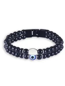 MEENAZ Silver-Plated Leather Evil Eye Beaded Link Bracelet