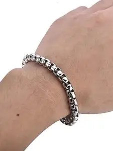 MEENAZ Silver-Plated Stainless Steel Beaded Elasticated Bracelet