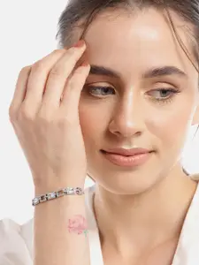 Carlton London Women Brass Cubic Zirconia Studded Rhodium-Plated Bracelet