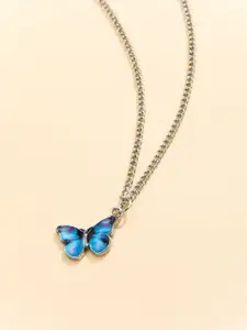 VAGHBHATT Silver-Plated Butterfly Shaped Pendant With Chain