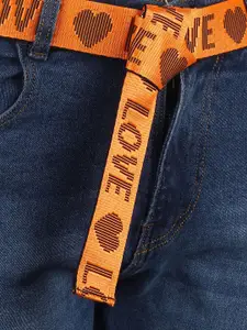 Roadster Men Orange-Coloured Typography Printed D-Ring Buckle Belt