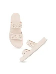 DressBerry White Textured Open Toe Flats With Laser Cuts