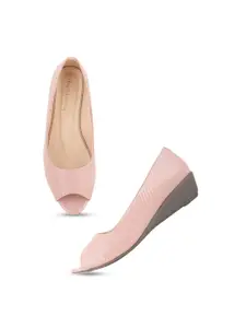 DressBerry Pink Textured Wedge Peep Toes