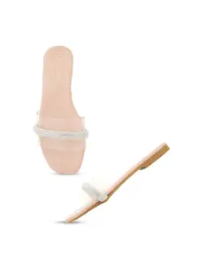 DressBerry Pink & Transparent Embellished Open Toe Flats