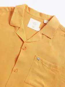 THE BEAR HOUSE Slim Fit Cuban Collar Cotton Linen Casual Shirt