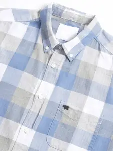 THE BEAR HOUSE Slim Fit Checked Button-Down Collar Pure Cotton Casual Shirt