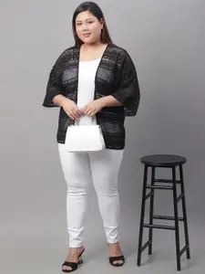 Rute Plus Size Self Design Longline Open Front Shrug