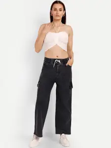 Next One Women Smart Wide Leg low-Rise Cotton Stretchable Jeans