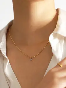 MYKI Gold-Plated Stainless Steel Cubic Zirconia Studded Pendant With Chain