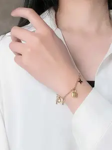 MYKI Gold-Plated Cubic Zirconia-Studded Charm Bracelet