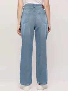 Pepe Jeans Women Straight Fit High-Rise Highly Distressed Heavy Fade Pure Cotton Jeans