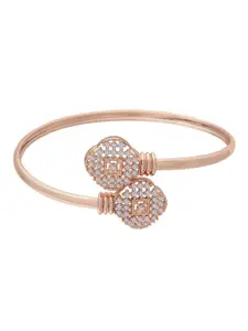 I Jewels Set Of 2 Rose Gold-Plated Cubic Zirconia-Studded Kada Bracelets