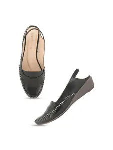 DressBerry Black Textured With Laser Cuts Wedge Heels