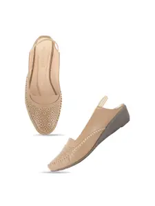 DressBerry Beige Textured With Laser Cuts Wedge Heels