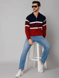 Cantabil Men Red & Black Striped Pullover