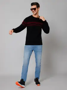 Cantabil Men Black & Red Striped Pullover