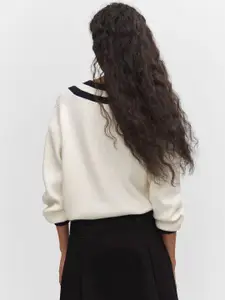 MANGO Contrasting V-Neck Drop-Shoulder Sleeves Pullover