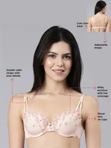 Enamor Padded Non-Wired Full Coverage Flattering Frame with Satin Straps Plunge Bra