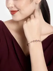 I Jewels Set Of 2 Rose Gold-Plated Cubic Zirconia-Studde Bangle-Style Bracelet