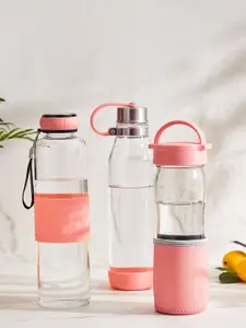 Home Centre Atlantis Bowen Pink Glass Water Bottle with Pouch 700 ML