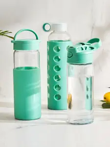 Home Centre Atlantis Bowen Sea Green Glass Water Bottle with Pouch 600 ML