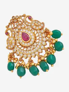 Kushal's Fashion Jewellery 92.5 Pure Silver Gold-Plated Stones-Studded Temple Pendant