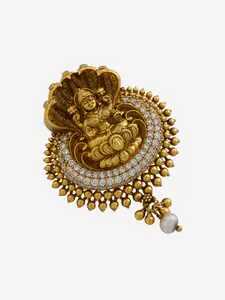Kushal's Fashion Jewellery Embellished Bridal 92.5 Gold-Plated Temple Pendant