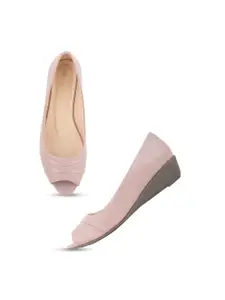 DressBerry Pink Peep Toe Wedge Pumps